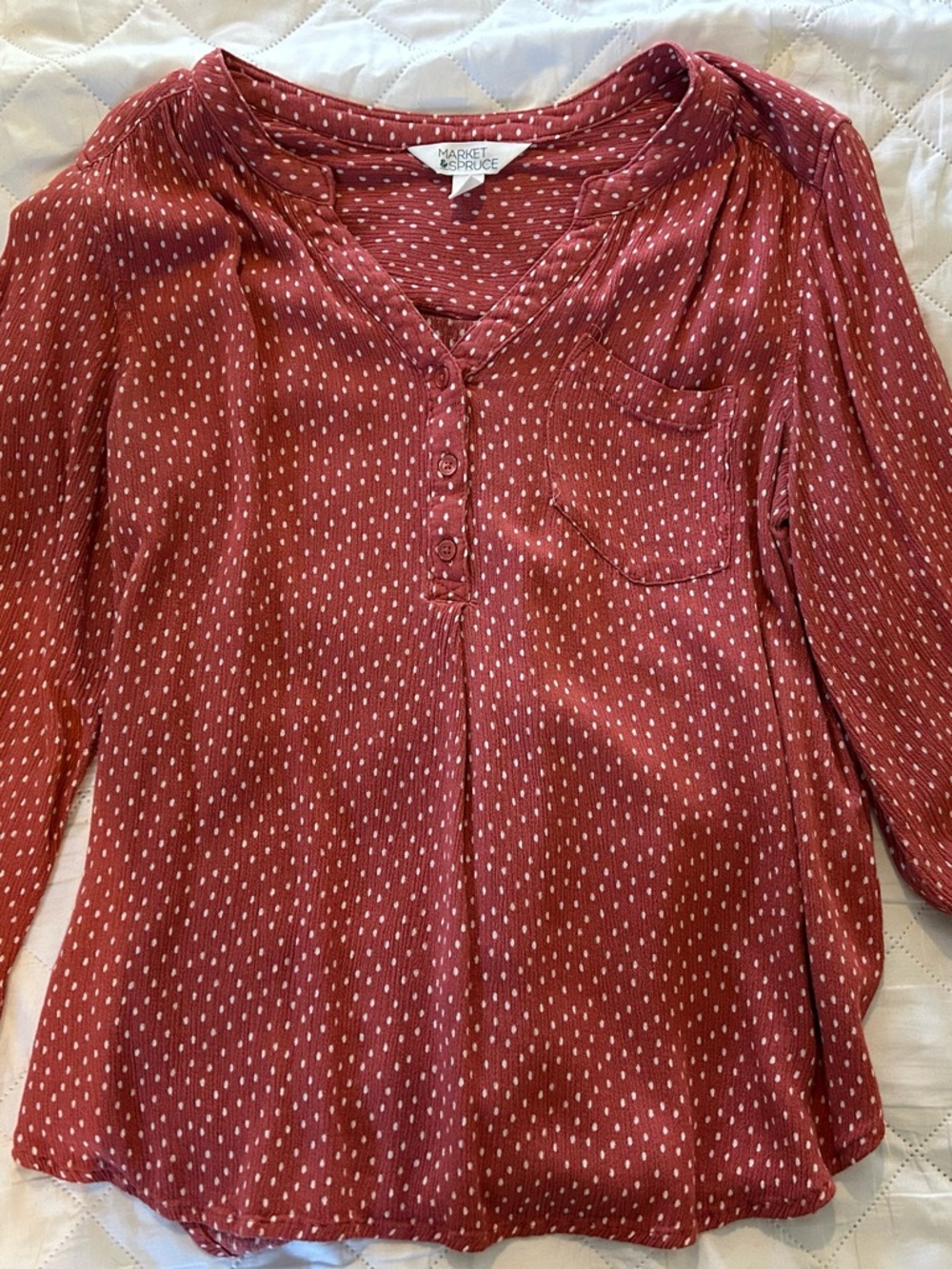 Market & Spruce Rust Red Dot Henley Blouse